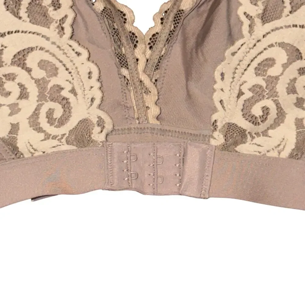 Wacoal Instant Icon Bralette Women's Size L Cafe Au Lait Brown Lace Overlay